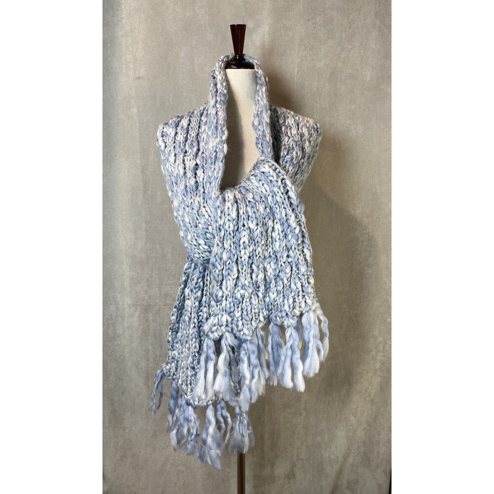 GAP Oversized Wide Scarf Chunky Knit Fringe Blue 90” NWT Blanket Wrap